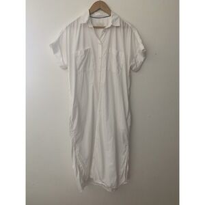 Jcrew White Button Down Maxi Shirt Dress S Relaxed Cuff Short Sleeve Coverup